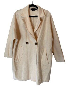 Zara Knit Beige Wool Coat Double-Breasted Over sized Blazer Style Medium